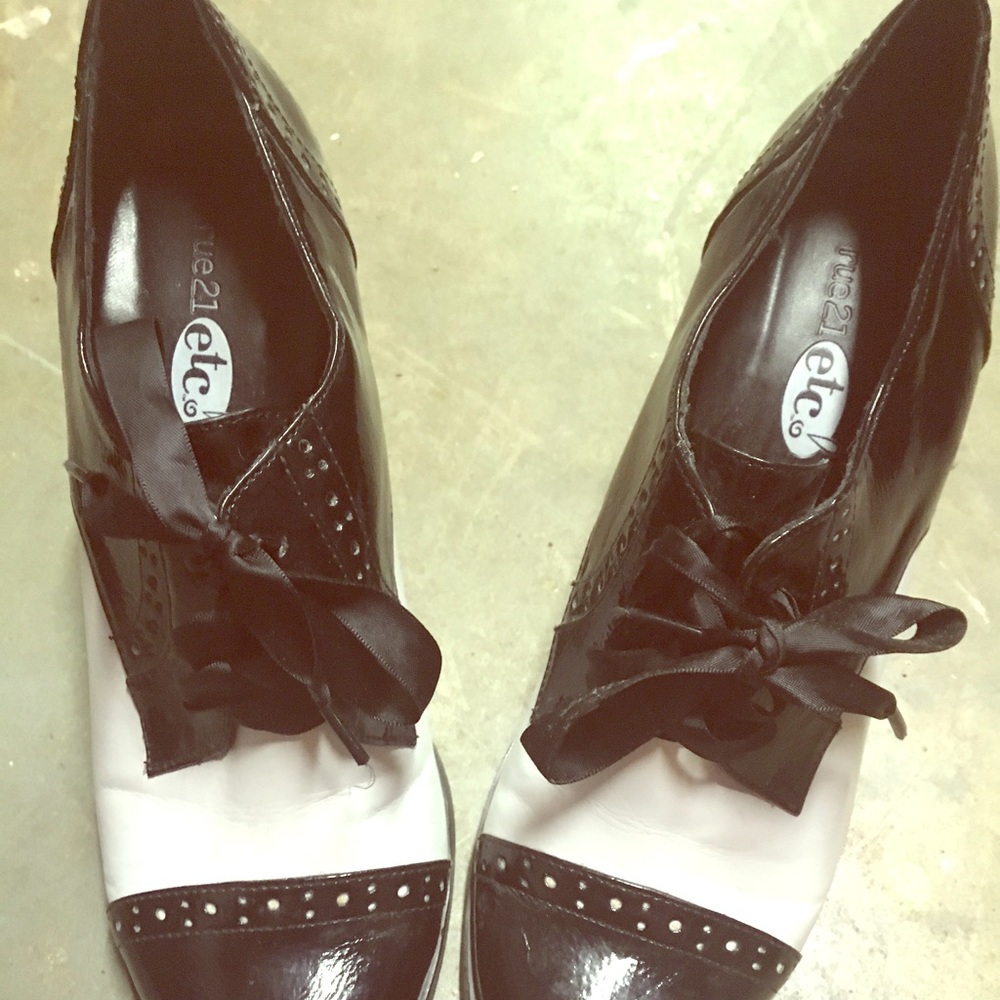 Black and white bootie heels